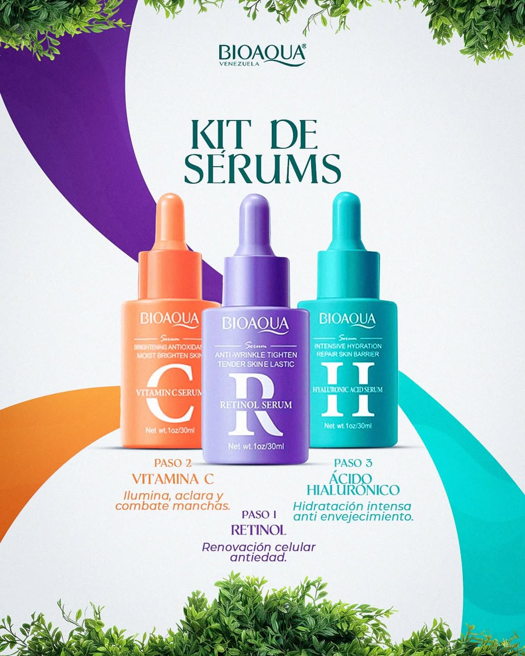 Kit Antiedad Bioaqua - Serum Facial 3 en 1
